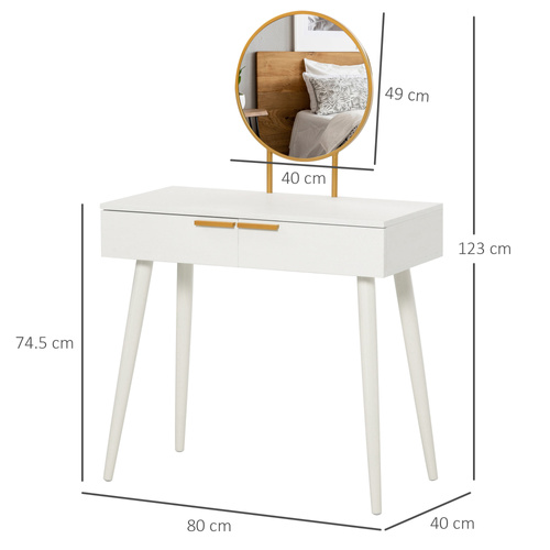 HOMCOM Elegant Dressing Table, with Round Mirror, 80 x 40 x 123 cm - White