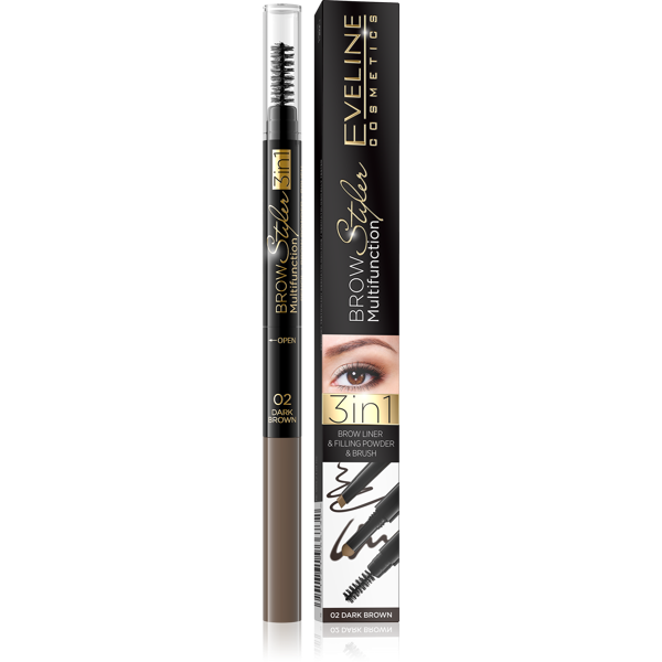 Eveline Brow Styler Multifunction 3in1 Nr 02 Ciemny Brąz 1 Sztuka