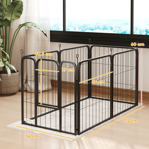 PawHut Six-Panel Dog Playpen with Door, for Small Dogs, Indoors, Outdoors, 60cm Tall, Black