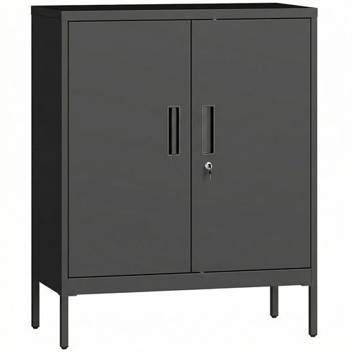 HOMCOM Metal Storage Cabinet with Lock and Adjustable Shelves - Black