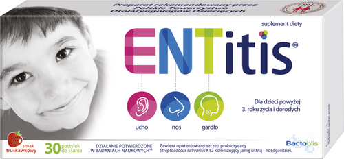 Polski Lek S.A. Entitis Streptococcus salivarius K12 + Witamina D Truskawka 30 Pastylek