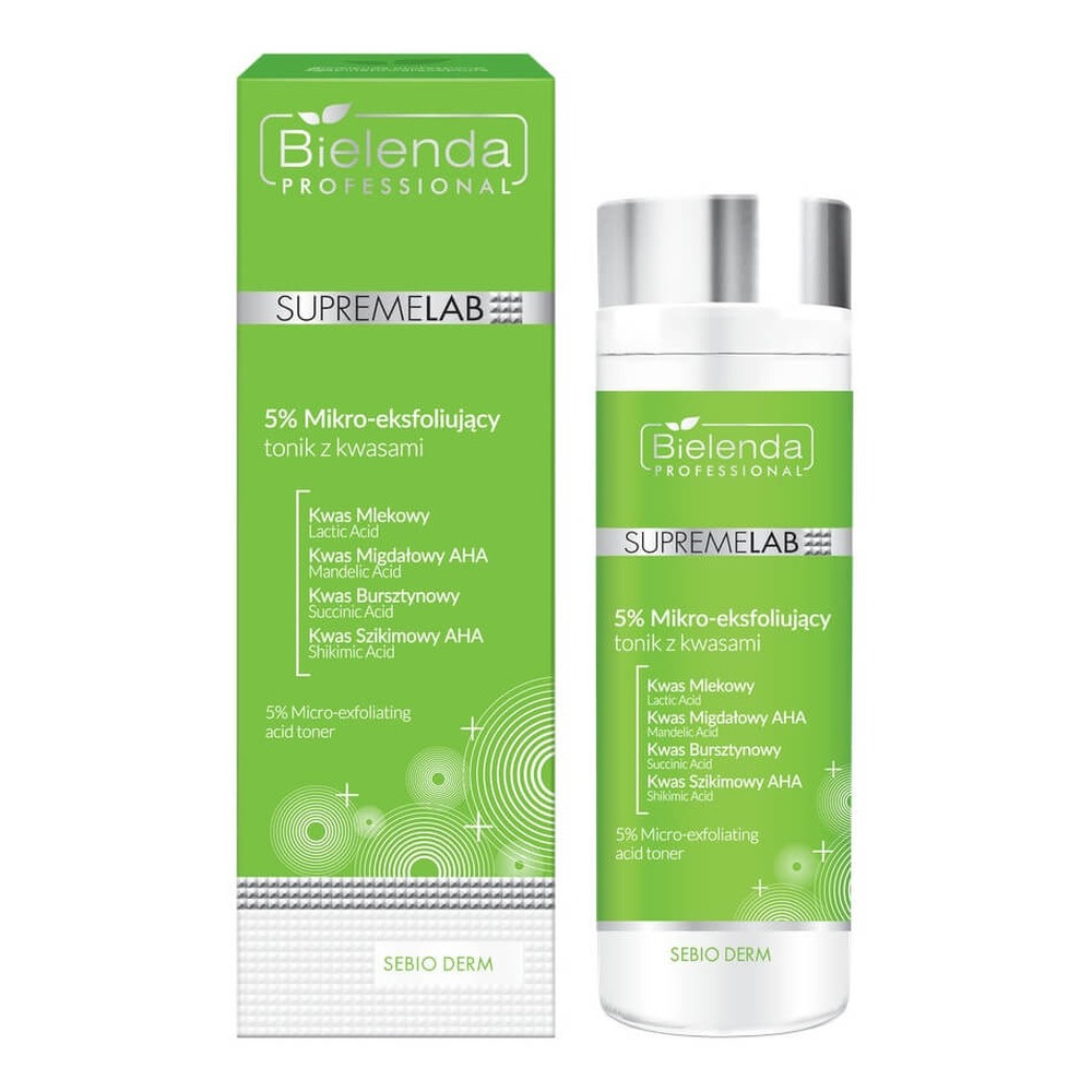 Bielenda Professional SupremeLab Sebio Derm 5% Mikro-Eksfoliujący Tonik z Kwasami dla Cery Problematycznej 200ml