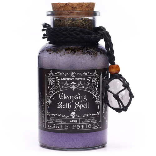Ancient Witch Bath Spell Potion & Rock Crystal Amulet - Cleansing