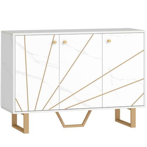 HOMCOM Sideboard Storage Cabinet, Modern Storage Cupboard with Adjustable Shelves and Metal Legs for Living Room, Kitchen, Dining Room, Entryway, White Marble Tone