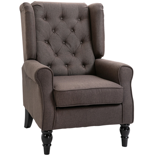 HOMCOM Wingback Accent Chair, Retro Upholstered Button Tufted Occasional Chair for Living Room and Bedroom, Brown