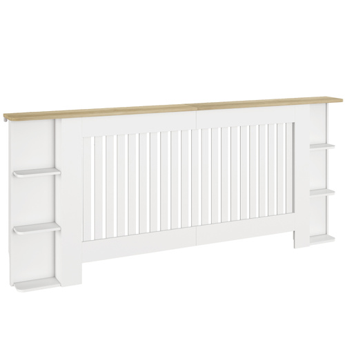 HOMCOM Radiator Cover with Open Storage Shelves, Vertical Slatted Cabinet Shelf Heater Cover for Living Room, Hallway, Extra Large, White (H: 83 / W: 191 / D: 19 cm)