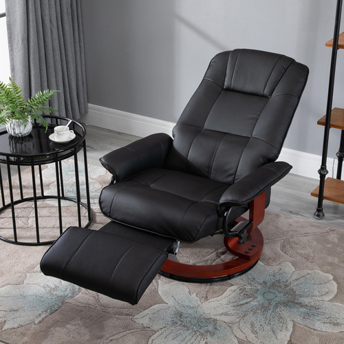 HOMCOM Reclining Swivel Chair, with Footrest - Black