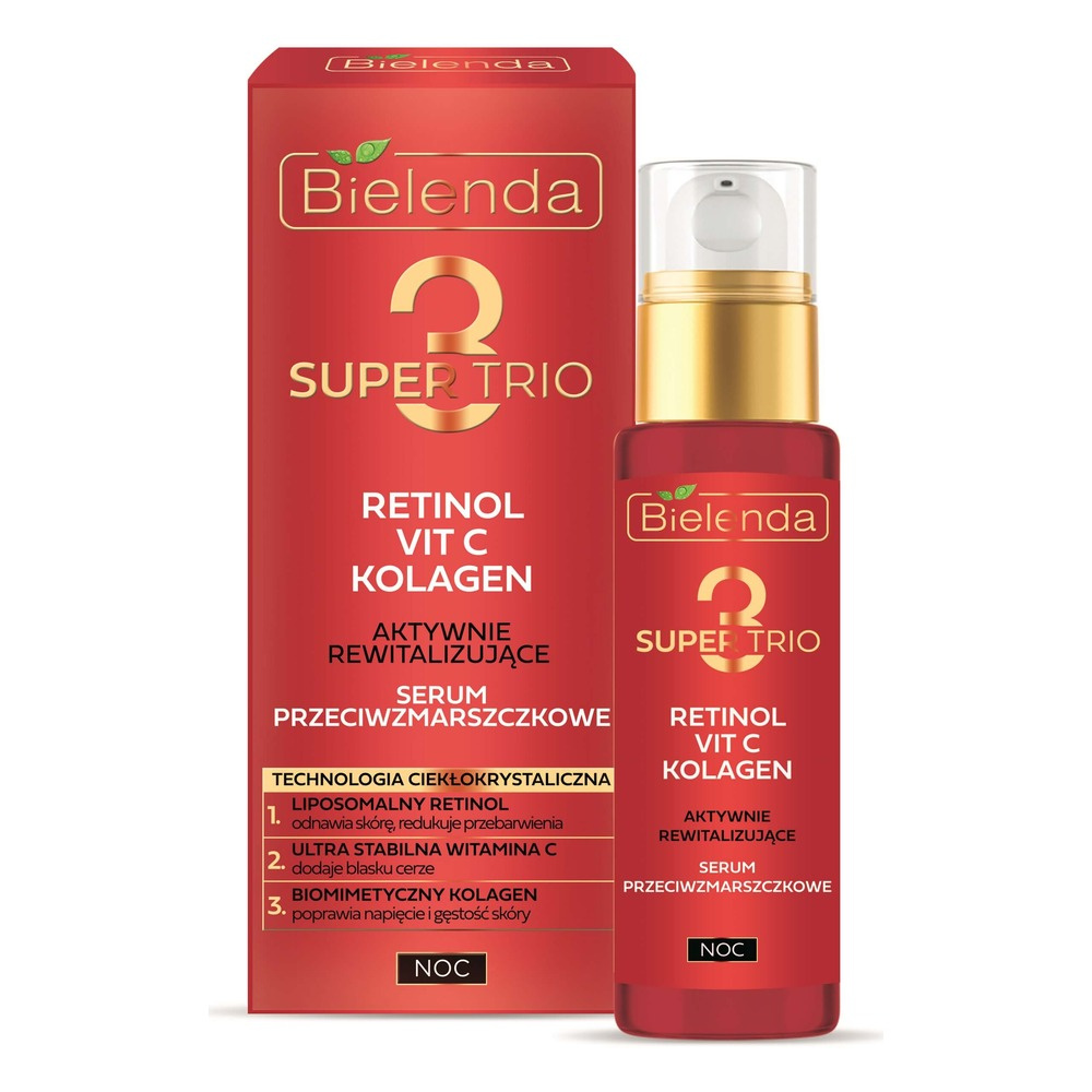 Bielenda Super Trio 3 Retinol Vit.C Kolagen Aktywnie Rewitalizujące Serum Przeciwzmarszczkowe na Noc 30ml