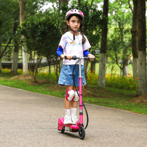 HOMCOM Foldable Electric Kids Scooter, Ride-on for Ages 7-14 Years, Pink