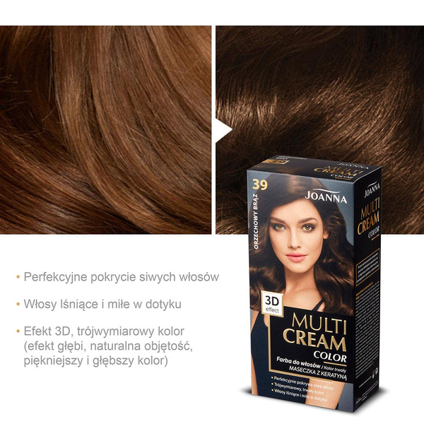 Joanna Multi Cream Color 3D Effect Hair Dye with Long-Lasting Effect No. 39 Nut Brown 1 Piece