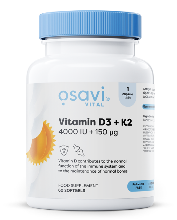 Osavi Witamina D3 + K2 4000 IU + 150 mcg 60 kapsułek na zdrowe kości i odporność