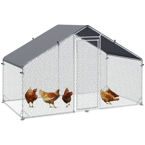 PawHut Large Chicken Coop, Galvanised Walk In Chicken Coop Hen House w/ Water-Resist Cover, 3 x 1.7 x 1.9m