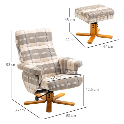 HOMCOM Linen Swivel Recliner Chair with Footstool, Wooden Base and Storage for Living Room, Multicolour