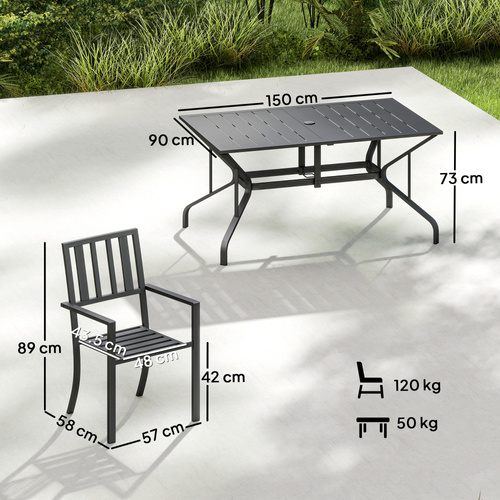 Outsunny 7 Pieces Garden Table and Chairs 6 Seater Outdoor Table and Chairs with Umbrella Hole, for Poolside, Garden, Black