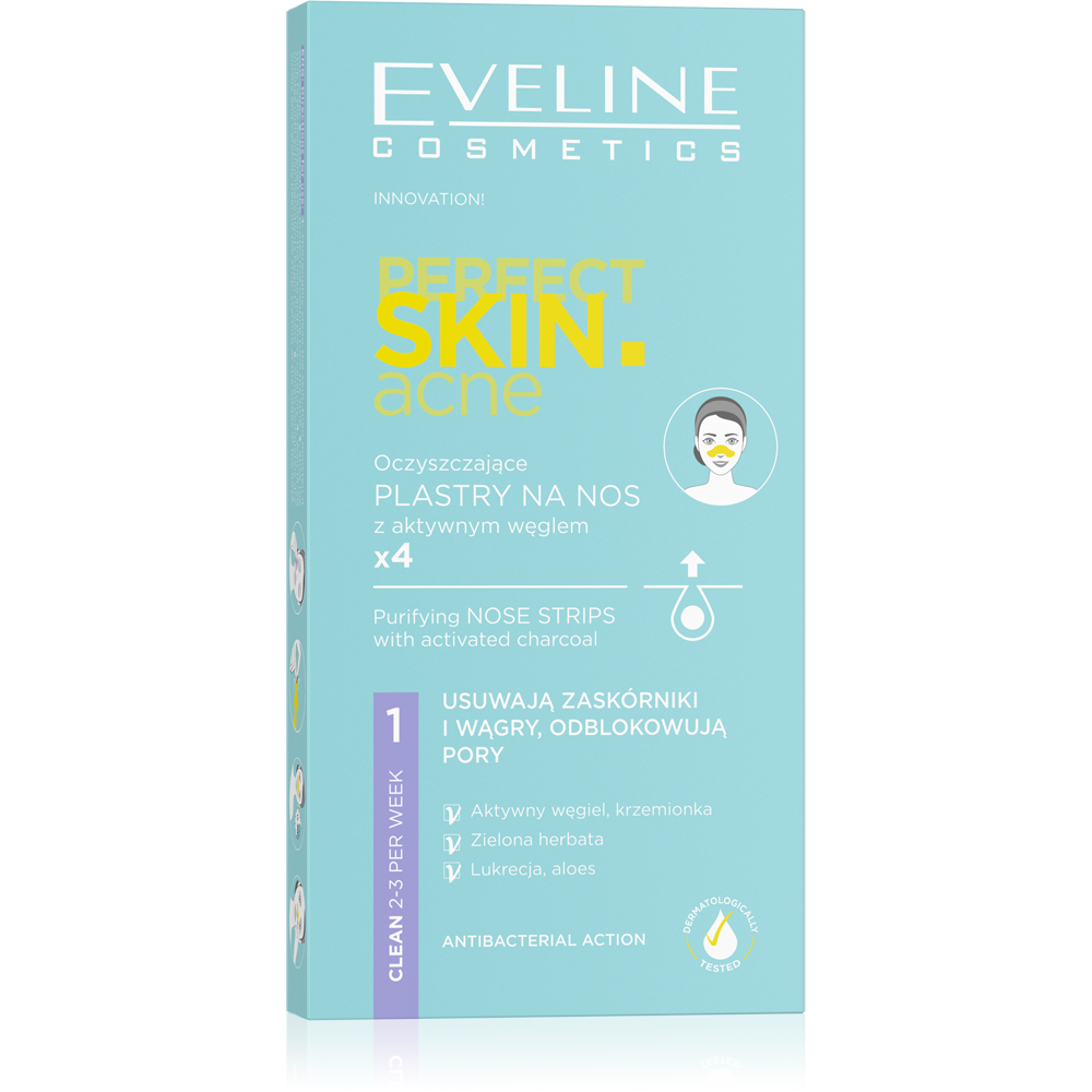 Eveline Perfect Skin Acne Oczyszczające Plastry na Nos z Aktywnym Węglem dla Skóry Problematycznej 4 Sztuki