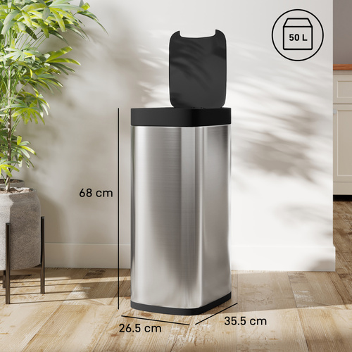 HOMCOM 50L Sensor Bin, Automatic Kitchen Bin, Manual Override, Battery Operated, Inner-Bucket-Free, for Kitchen, Bedroom