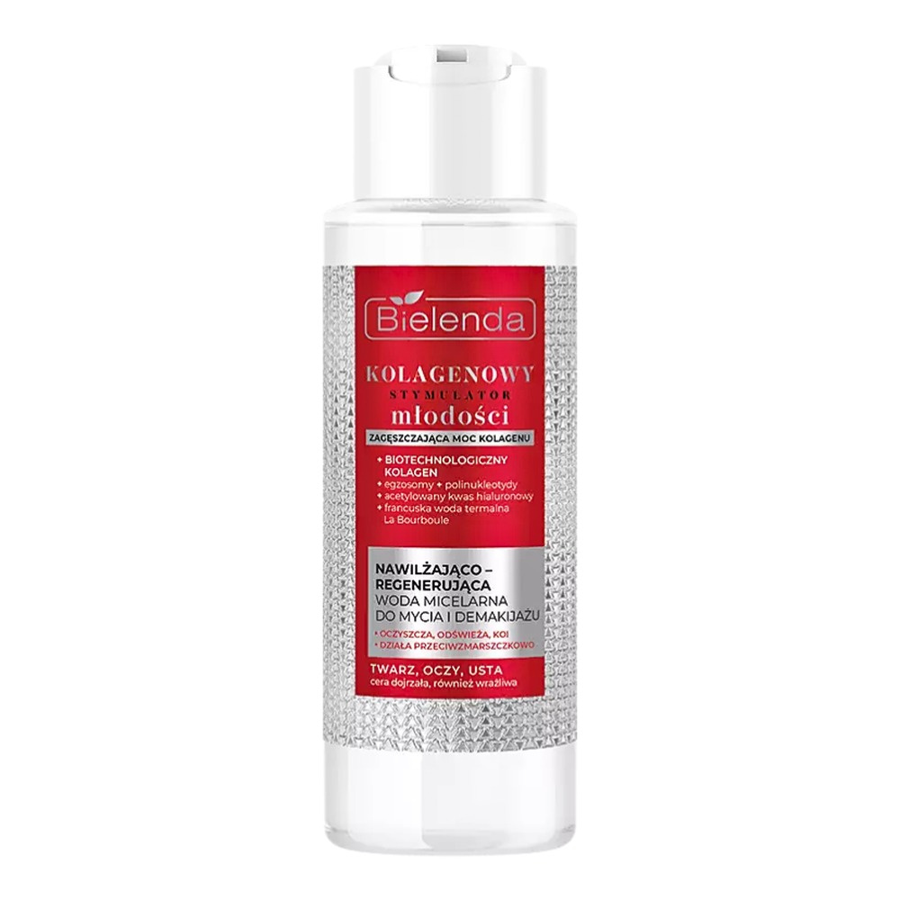 Bielenda Collagen Youth Stimulator Nawilżająco - Regenerująca Woda Micelarna do Mycia i Demakijażu Twarz Oczy Usta dla Skóry Dojrzałej i Wrażliwej 400ml