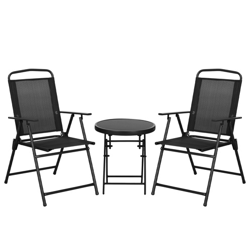 Outsunny Three-Piece Garden Seat Set, with Glass-Top Table - Black