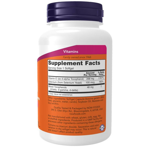 Now Foods Vitamin E 400iu & Selenium Supports Immune System 100 Softgels