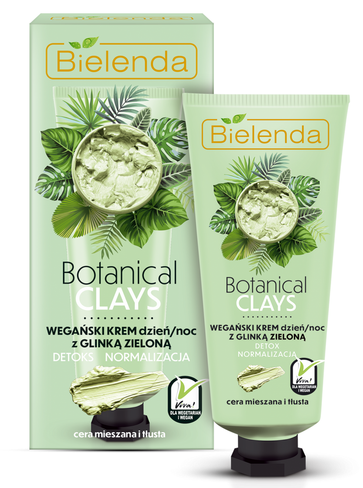 Bielenda Botanical Clays Vegan Wegański Krem z Glinką Zieloną na Dzień i na Noc 50ml