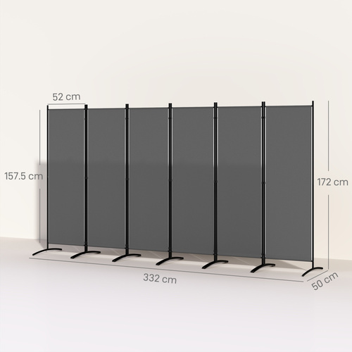 Outsunny 6 Panel Folding Room Divider Foldable Freestanding Garden Privacy Screen, 332 x 172 cm, Dark Grey