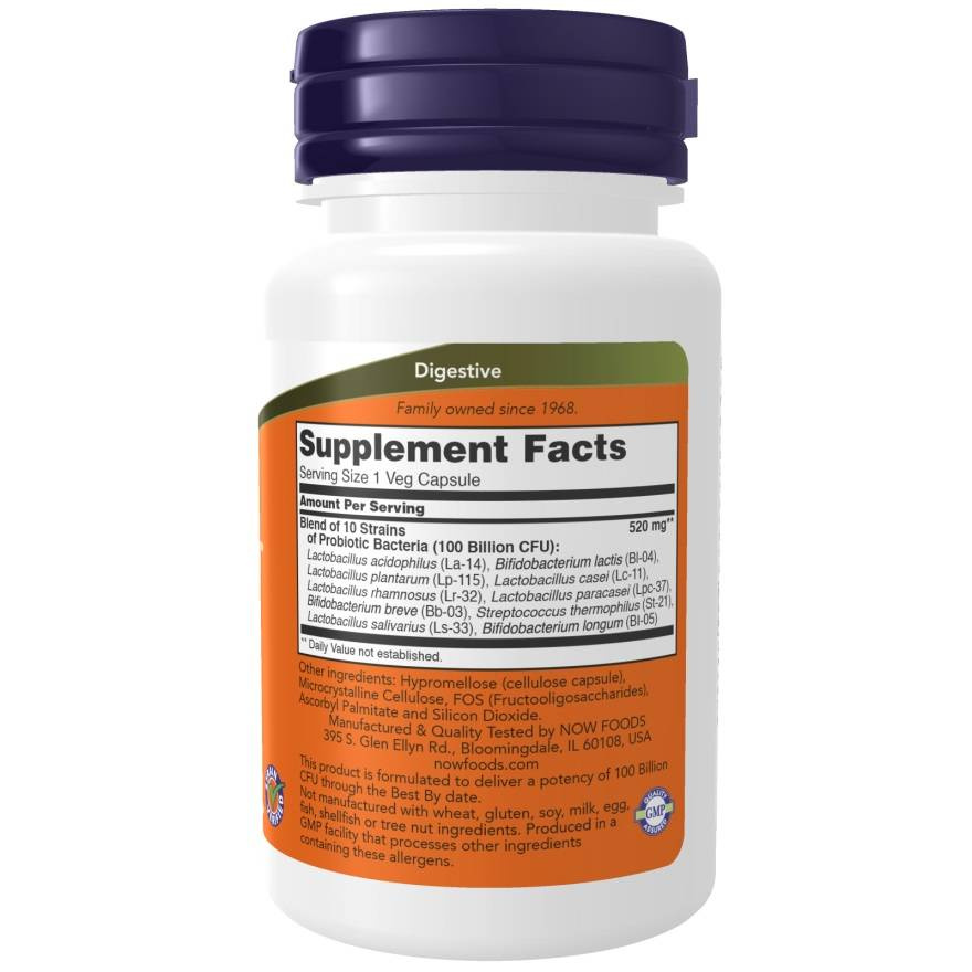 Now Foods Probiotic-10 100 Billion Wsparcie dla Układu Pokarmowego 30 Kapsułek