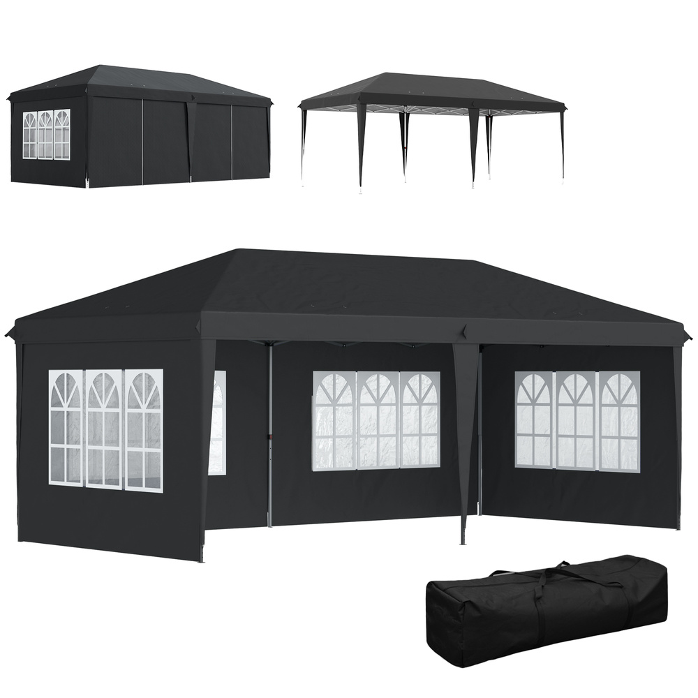 Outsunny 3 x 6m Pop-Up Gazebo, with Removable Walls - Black