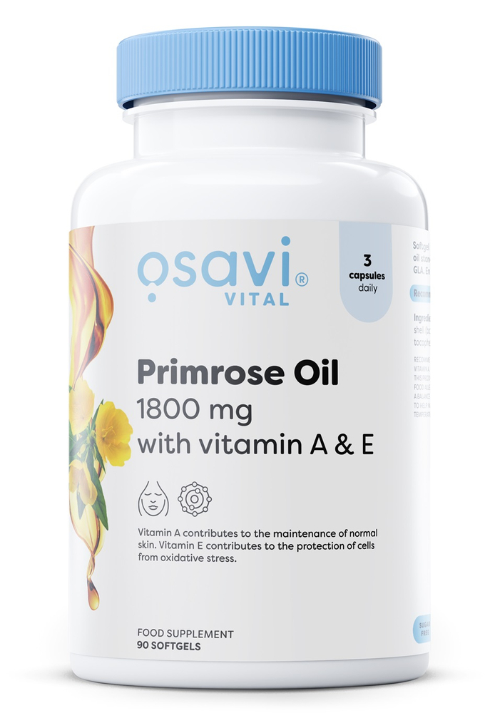 Osavi Olej z wiesiołka z witaminą A i E 1800mg 90 kapsułek na wsparcie skóry