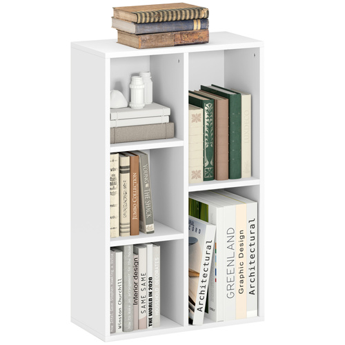 HOMCOM 2-Tier Bookshelf with 5 Compartments - White