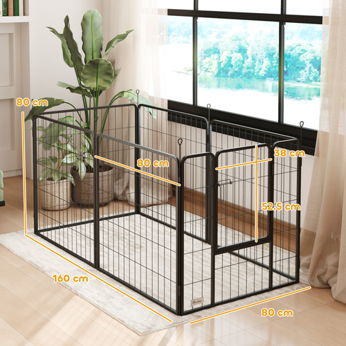 PawHut 6 Panels Dog Playpen, Portable Detachable Puppy Pen with Door, for Medium Dogs, 80cm High, Grey
