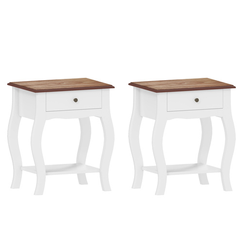 HOMCOM 2pcs Bedside Tables with Drawer, French Style Bedside Cabinets with Open Shelf for Bedroom, Living Room, White