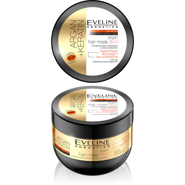 Eveline Argan Keratin 8in1 Argan Mask for Damaged and Colored Hair 300ml