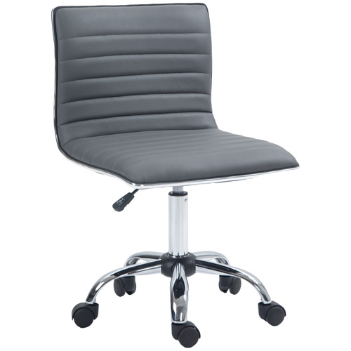 HOMCOM Armless Task Desk Chair, Swivel Office Chair with Faux Leather, Adjustable Seat Height, Chrome Base, Wheels for Home, Dark Grey