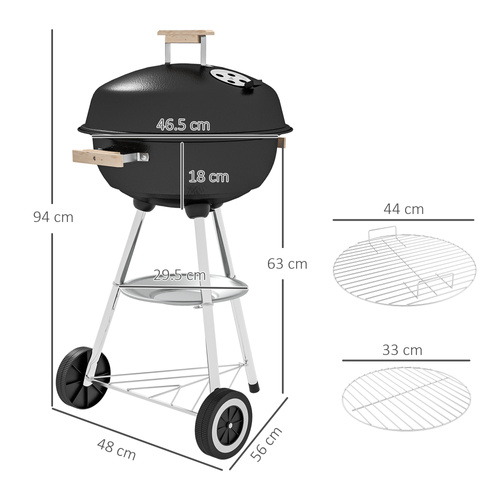 Outsunny Portable Round Kettle Charcoal Grill BBQ Smoker with Lid Outdoor Heat Control Party Patio Barbecue Garden