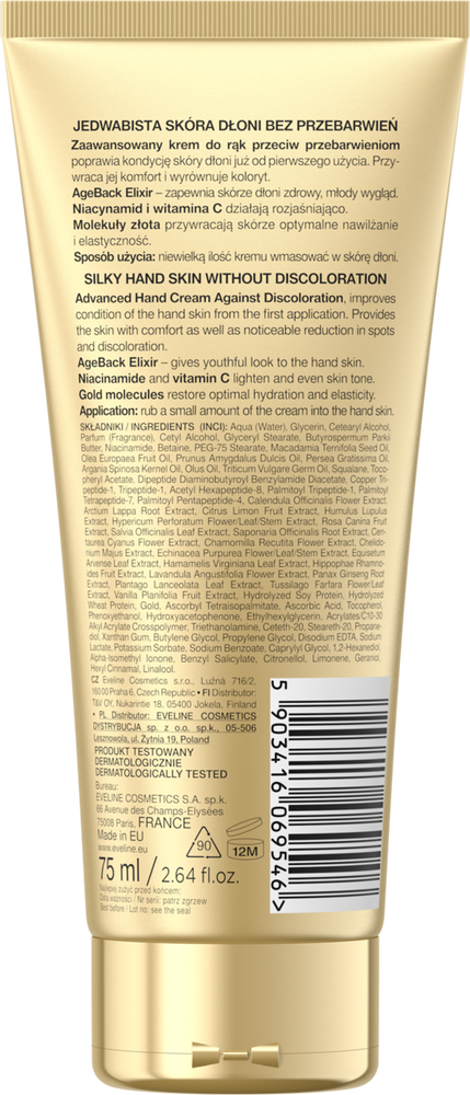 Eveline Gold Peptides 3w1 Zaawansowany Krem do Rąk Przeciw Przebarwieniom 75ml