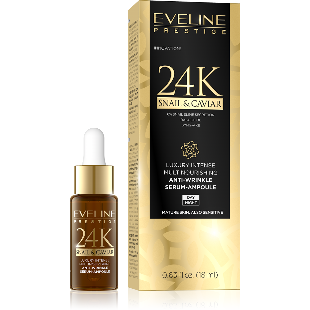 Eveline Prestige 24K Snail & Caviar Luksusowe Multiodżywcze Serum-Ampułka Przeciwzmarszczkowe 18ml