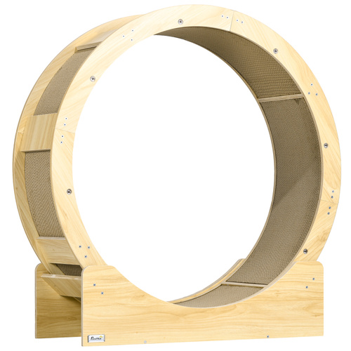 PawHut Cat Wheel with Brake, Scratching Pads - Oak Tone
