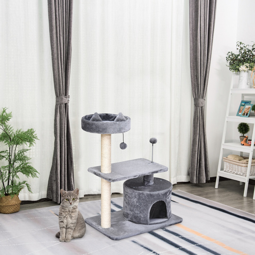 PawHut Cat Tree for Indoor Cats with Scratching Post Climbing Tower Kitty Activity Centre Condo Perch Jumping Platforms Grey 60L x 40W x 81H cm