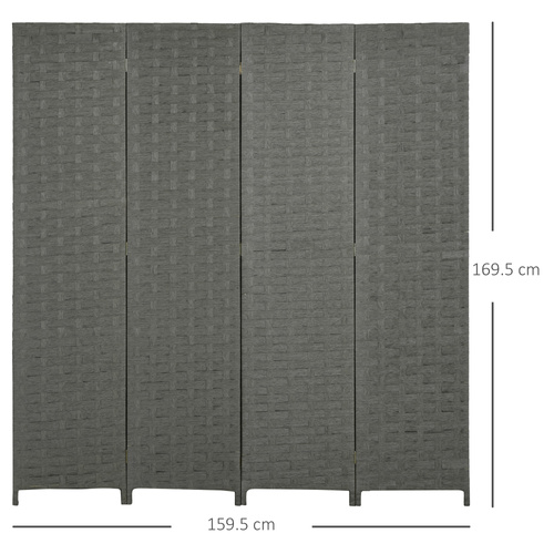 HOMCOM 4-Panel Room Dividers, Wave Fibre Freestanding Folding Privacy Screen Panels, Partition Wall Divider for Indoor Bedroom Office, 170 cm, Grey