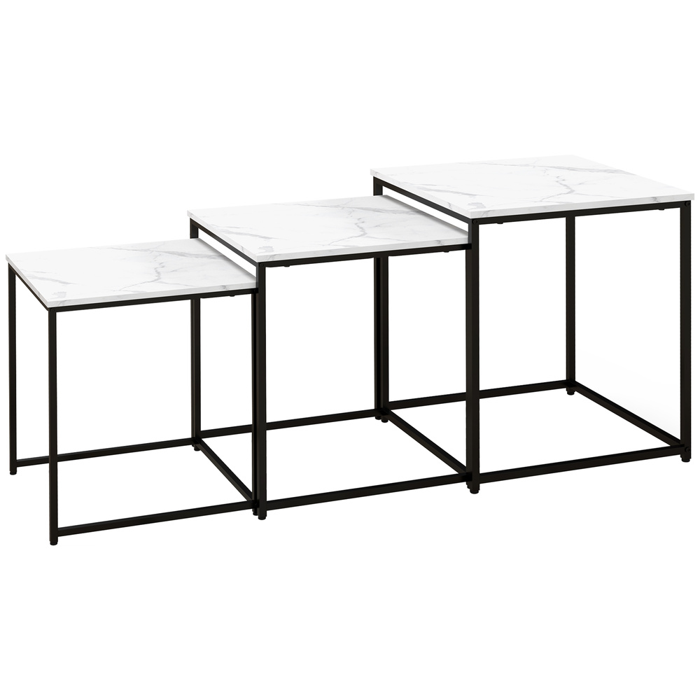 HOMCOM Three Nest of Tables, Marble Effect Finish