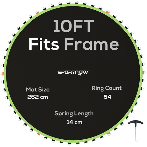 SPORTNOW Trampoline Replacement Mat with Spring Pull Tool, 54 V-Hooks, for 10ft Trampoline using 14cm Springs, Green