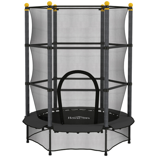 HOMCOM 4.6FT/55" Kids Trampoline with Enclosure Net, Outdoor Indoor Use, for Ages 3-10 Years, Black