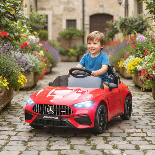 AIYAPLAY Licensed Mercedes AMG Kids Electric Car, 12V Ride On Car with Dual Motors, Remote Control for 3-6 Years, Red