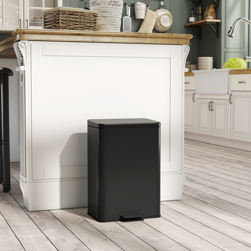 HOMCOM 20L Kitchen Bin with Soft-Close Lid and Stay-Open Function, Stainless Steel Pedal Bin with Removable Inner Bucket for Kitchen, Office, Home, Matte Black