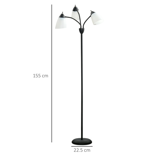HOMCOM Arc Tree Floor Lamp with 3 Adjustable Rotating Lights, Industrial Standing Lamp with Steel Frame for Bedroom Living Room, 155cm, Black