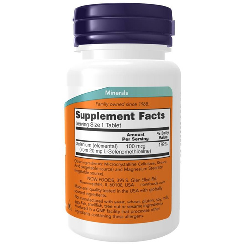 Now Foods Selenium 100mcg Selen Wspomaga Układ Odpornościowy Zdrowie Włosów Skóry i Paznokci 100 Tabletek