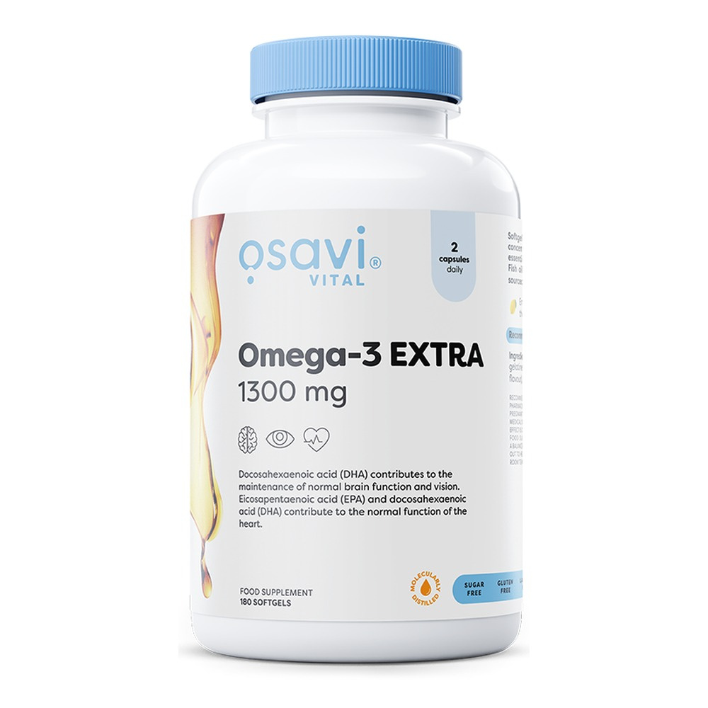 Osavi Omega-3 Extra Destylowany Molekularnie 1300mg o Smaku Cytrynowym Na Wsparcie Serca i Mózgu 180 Kapsułek
