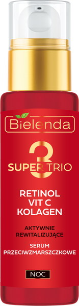 Bielenda Super Trio 3 Retinol Vit.C Kolagen Aktywnie Rewitalizujące Serum Przeciwzmarszczkowe na Noc 30ml