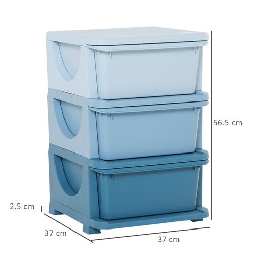 HOMCOM 3 Drawers Plastic Storage Units, 3 Tier Kids Storage Units, Children Toy Chest for Nursery, Playroom, Bedroom, Blue