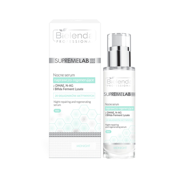 Bielenda Professional Supremelab Night Serum Repairing and Regenerating with DMAE N-AG Bifida Ferment Lysate for Mature Dry and Dehydrated Skin 30ml